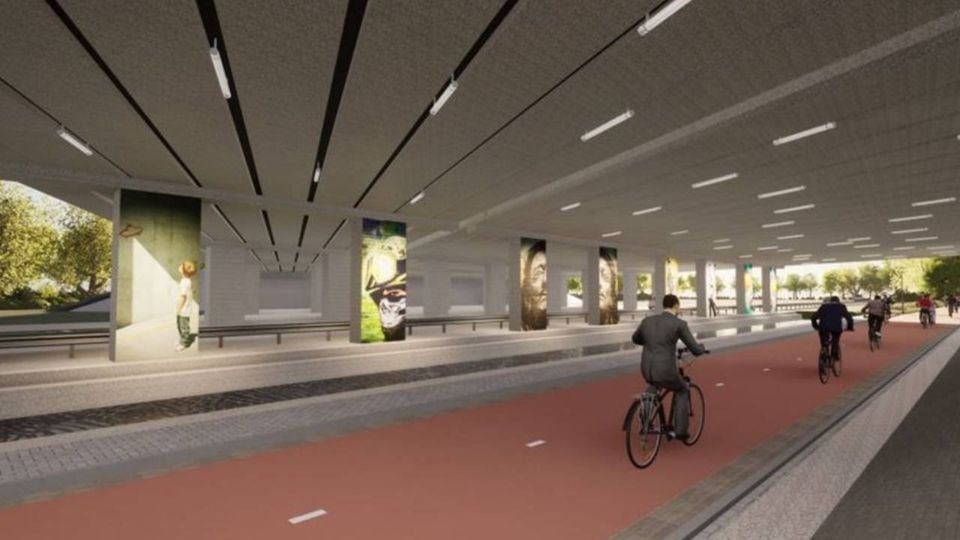 De nieuwe tunnel bij De Stok voor de snelfietsroute tussen Bergen op Zoom en Roosendaal.