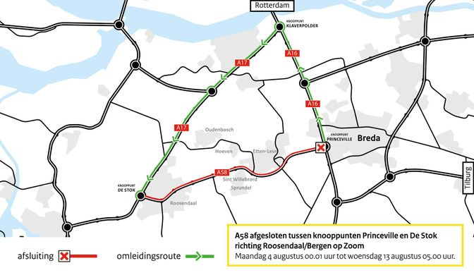 werkzaamheden wegafsluiting snelweg a58 roosendaal etten-leur breda