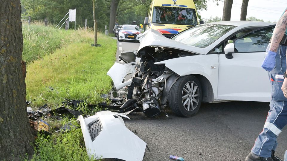 Flinke botsing tegen boom aan de Hoevenseweg in Etten-Leur