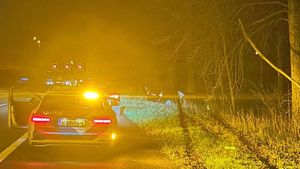 Auto botst tegen boom op A16 bij Moerdijkbrug, twee gewonden