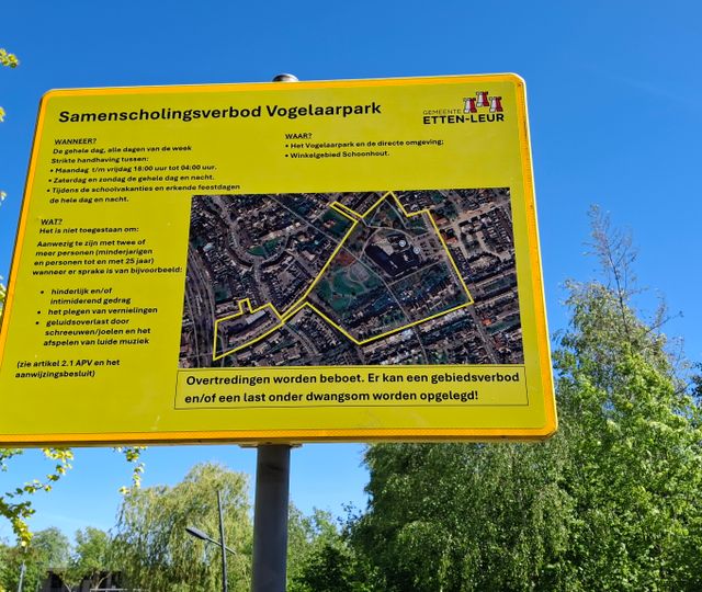 Samenscholingsverbod Vogelaarpark Etten-Leur blijft nodig: verlengt met vier maanden