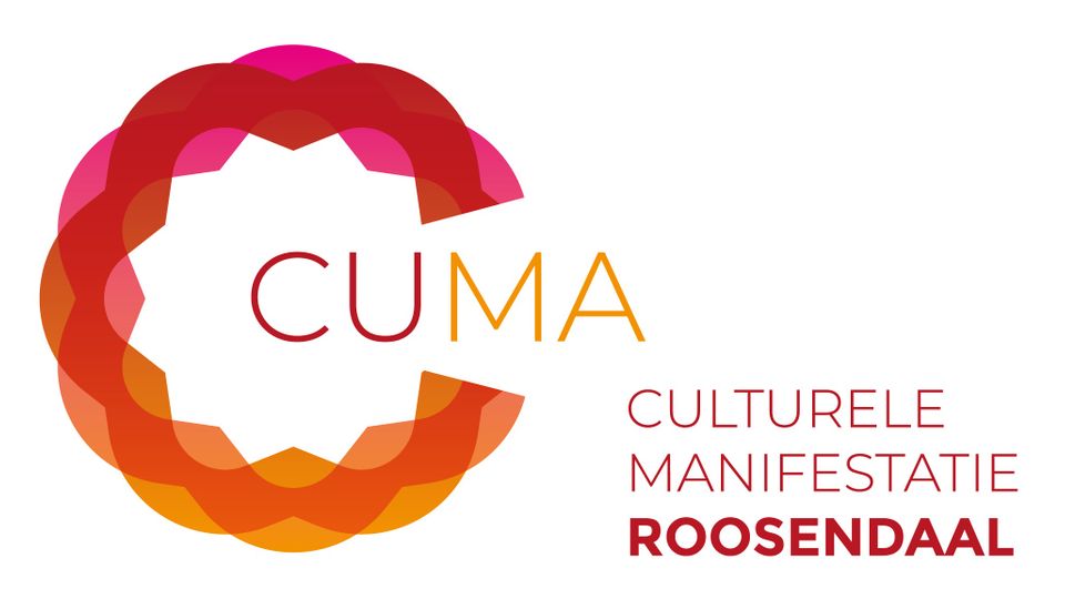 CuMa-logo in oranje-rood met in het paars de woorden Culturele Manifestatie Roosendaal