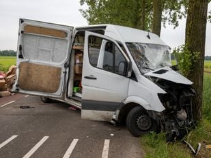 Bestelbus botst tegen boom in Roosendaal