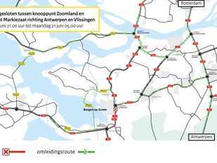 Routekaart met omleidingen voor wegwerkzaamheden op de A4/A58