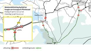 Routekaart met afsluiting A4 bij knooppunt Markiezaat en omleiding via Antwerpen