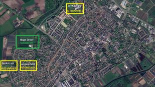Zundert: voorkeurslocatie en drie alternatieven (in geel)