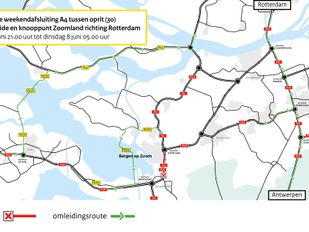 Kaartje met omleidingsroutes