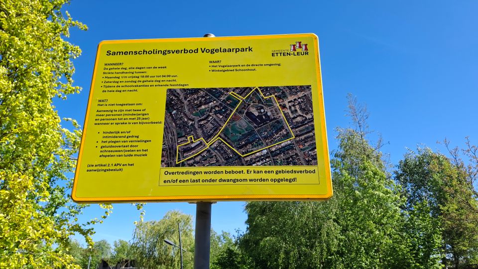 Samenscholingsverbod Vogelaarpark Etten-Leur blijft nodig: verlengt met vier maanden
