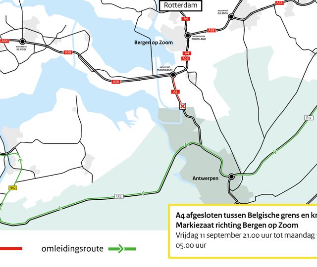 A4 tussen Belgische grens en Bergen op Zoom weekend dicht voor werkzaamheden