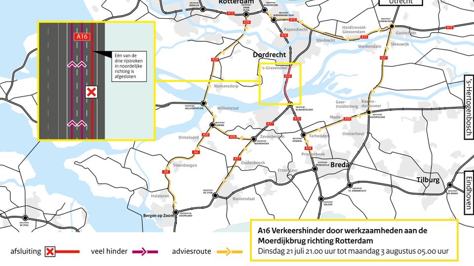 Werkzaamheden Moerdijkbrug veroorzaken mogelijk grote verkeershinder