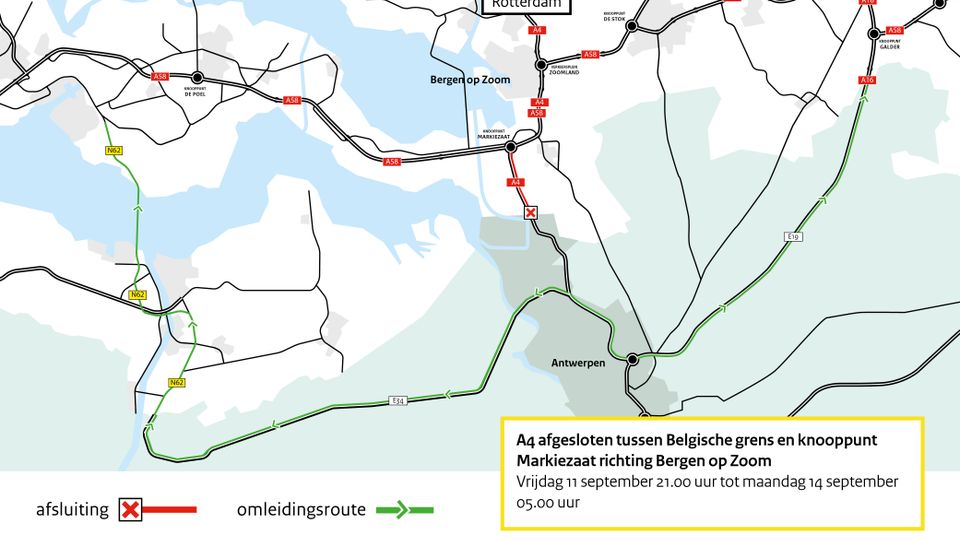 A4 tussen Belgische grens en Bergen op Zoom weekend dicht voor werkzaamheden