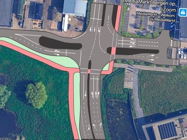 De situatie ná de werkzaamheden, met extra rijbanen (beeld: gemeente Bergen op Zoom)