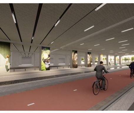 De nieuwe tunnel bij De Stok voor de snelfietsroute tussen Bergen op Zoom en Roosendaal.