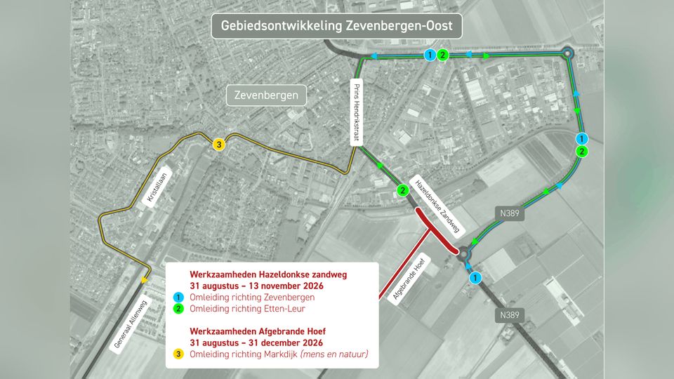 Twee wegen bij Zevenbergen maanden dicht door werkzaamheden
